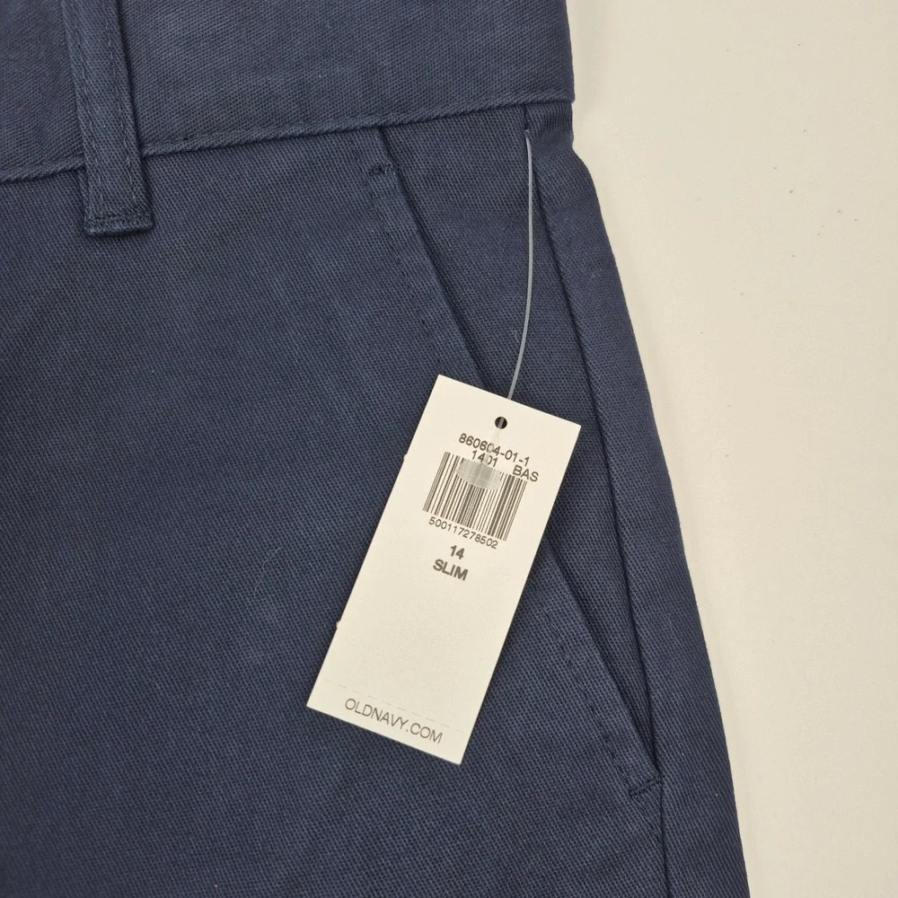 Old Navy Slim Uniform‎ Shorts Adjustable Waist Navy Blue Twill Kids Size 14 NWT